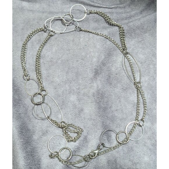 Open Link Silver Tone Layered Chain Necklace - Picture 7 of 7